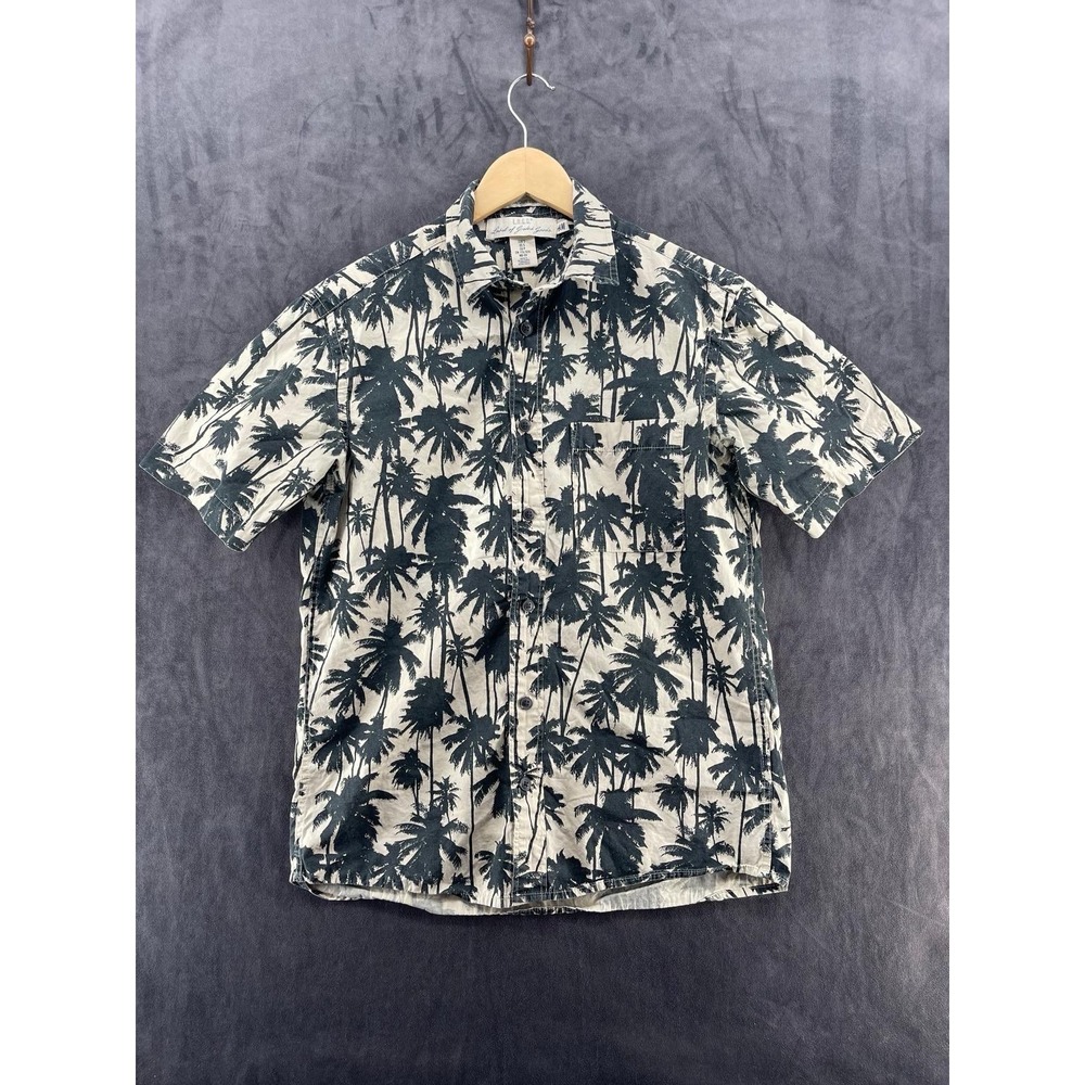 H&M LOGG Palm Tree Hawaiian Shirt Boys Small‎ Tropical Button Up Beige